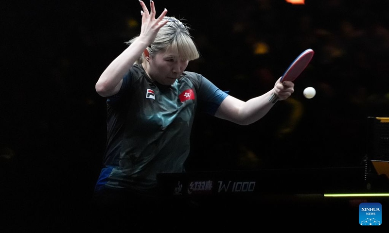 Su Tsz Tung of China's Hong Kong hits a return to Harimoto Miwa of Japan during the women's singles round of 32 match at 2025 World Table Tennis (WTT) China Smash in Beijing, China, Oct. 6, 2026. Photo: Xinhua