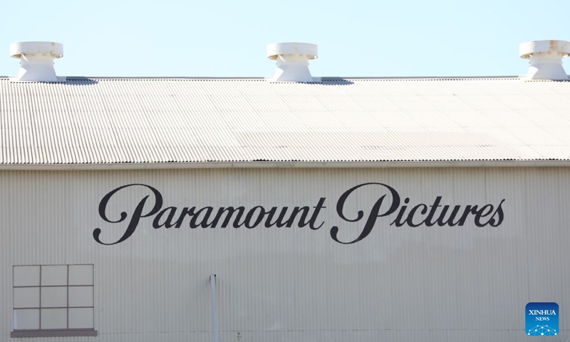 This photo taken on Oct. 6, 2026 shows a Paramount logo at Paramount Pictures Studios in Los Angeles, California, the United States. Paramount Skydance completed its takeover of Warner Bros. Discovery on Tuesday, creating a sprawling company called Skydance that brings two century-old Hollywood studios, two global streaming services and two major U.S. news organizations under one corporate roof. (Photo by Zeng Hui/Xinhua)