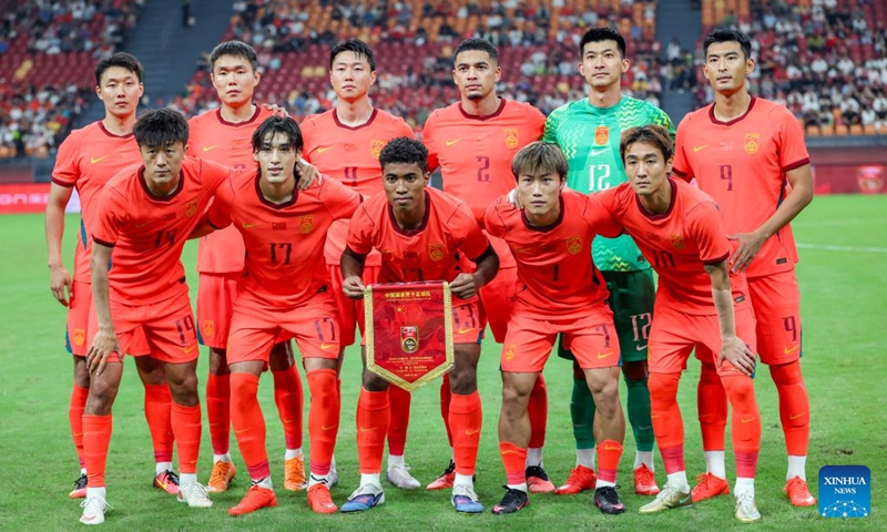 Starting players of China pose for photo before the CFA Team China International Football Competitions Chongqing 2026 between China and Tajikistan in Chongqing, Oct. 6, 2026. Photo: Xinhua