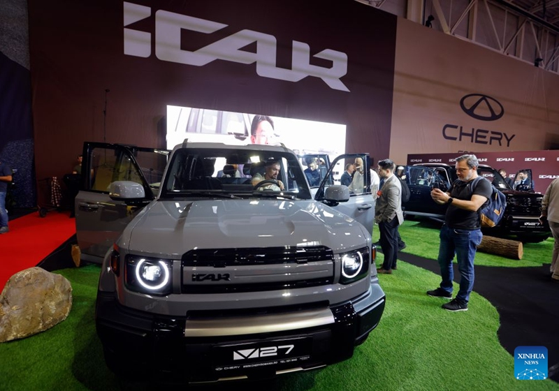 Visitors look at a car model produced by Chinese producer Chery during the first day of Bucharest Auto Show & Accessories in Bucharest, Romania, Oct. 6, 2026. Photo: Xinhua
