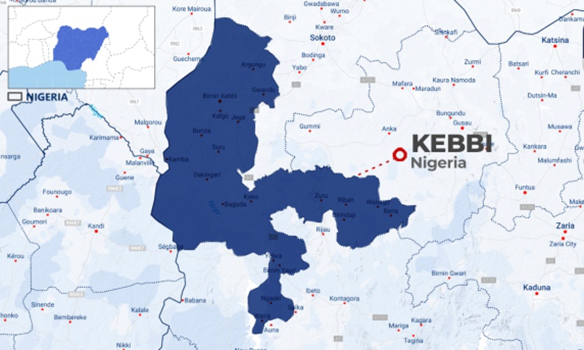 Map of Kebbi State in Nigeria Photo: screenshot from a Channels Television report