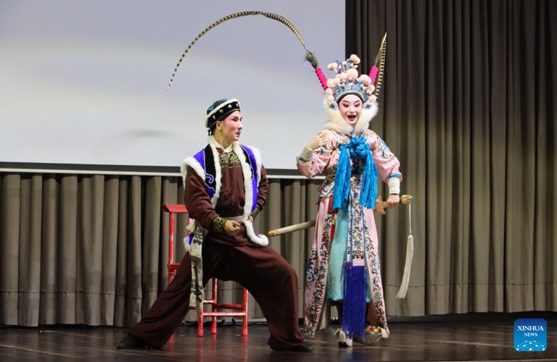 Performers from China's Zhejiang Wu Opera Research Center perform on stage during a cultural event celebrating the 60th anniversary of Lesotho's independence in Maseru, Lesotho, Oct. 9, 2026. (Photo by Silence Charumbira/Xinhua)