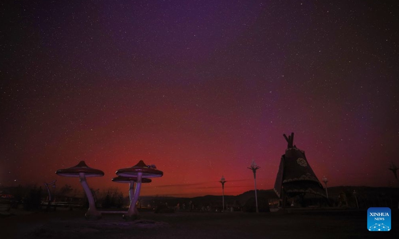 This photo taken on Oct. 11, 2026 shows the aurora observed from Tahe County, northeast China's Heilongjiang Province. (Photo by Liu Junguo/Xinhua)

