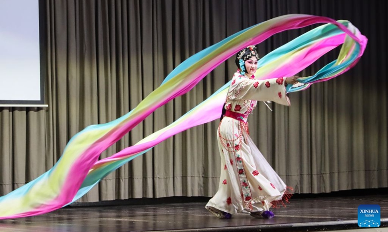 Performer from China's Zhejiang Wu Opera Research Center performs on stage during a cultural event celebrating the 60th anniversary of Lesotho's independence in Maseru, Lesotho, Oct. 9, 2026. (Photo by Silence Charumbira/Xinhua)