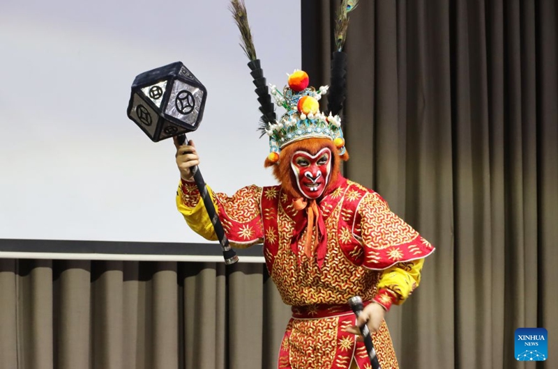 Performer from China's Zhejiang Wu Opera Research Center performs on stage during a cultural event celebrating the 60th anniversary of Lesotho's independence in Maseru, Lesotho, Oct. 9, 2026. (Photo by Silence Charumbira/Xinhua)