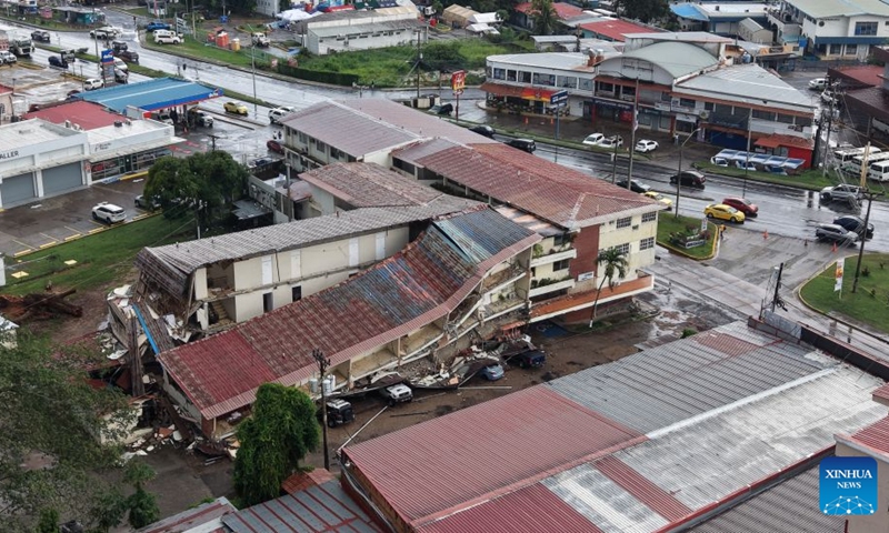 This aerial drone photo shows a damaged building after an earthquake in Penonome, central Cocle Province of Panama, Oct. 10, 2026. Panama declared a state of emergency on Saturday to coordinate relief efforts and assist communities affected by a powerful earthquake that struck the country Friday. (Xinhua/Li Jiaxu)
