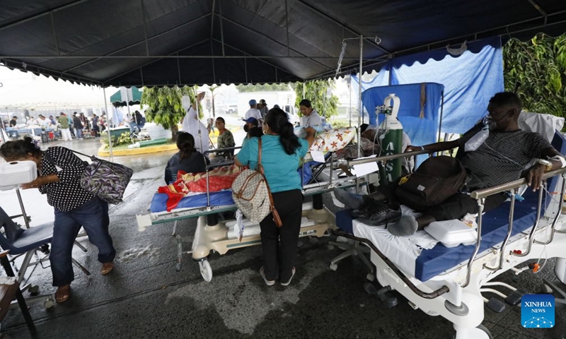 Patients receive treatment at a temporary shelter after being evacuated from a damaged hospital in Penonome, Panama, Oct. 10, 2026. Panama declared a state of emergency on Saturday to coordinate relief efforts and assist communities affected by a powerful earthquake that struck the country Friday. (Photo by Daniel Gonzalez/Xinhua)
