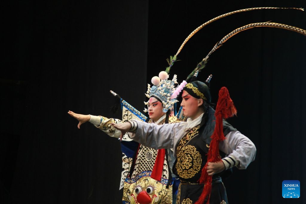 Artists perform on stage during the Wu Opera in Africa showcase in Harare, Zimbabwe, on Oct. 12, 2026. (Photo: Xinhua)