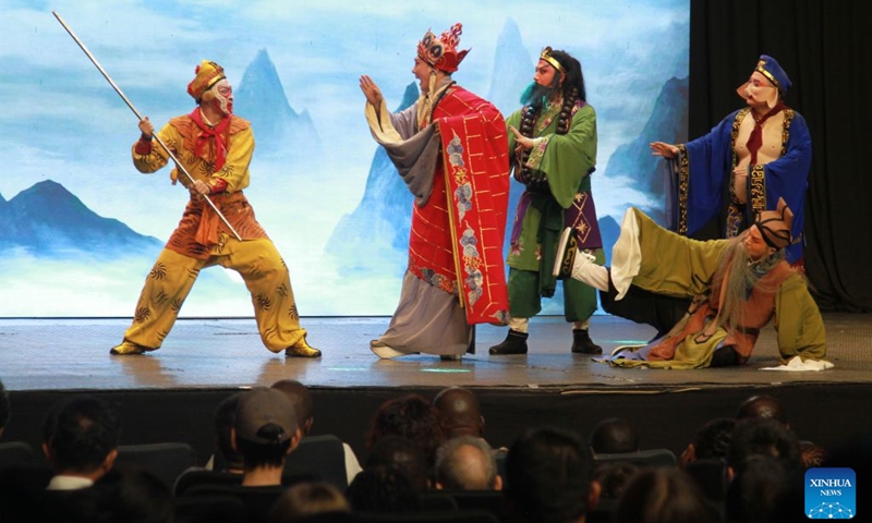 Artists perform on stage during the Wu Opera in Africa showcase in Harare, Zimbabwe, on Oct. 12, 2026. (Photo: Xinhua)