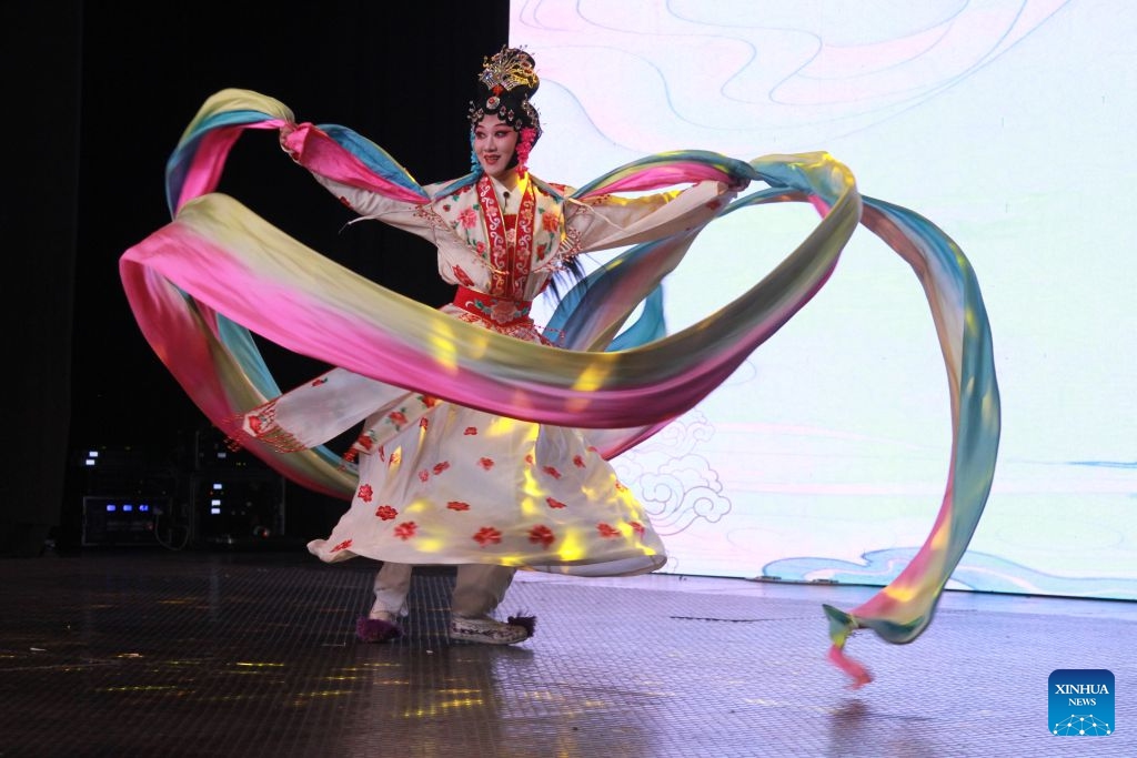 An artist performs on stage during the Wu Opera in Africa showcase in Harare, Zimbabwe, on Oct. 12, 2026. (Photo: Xinhua)
