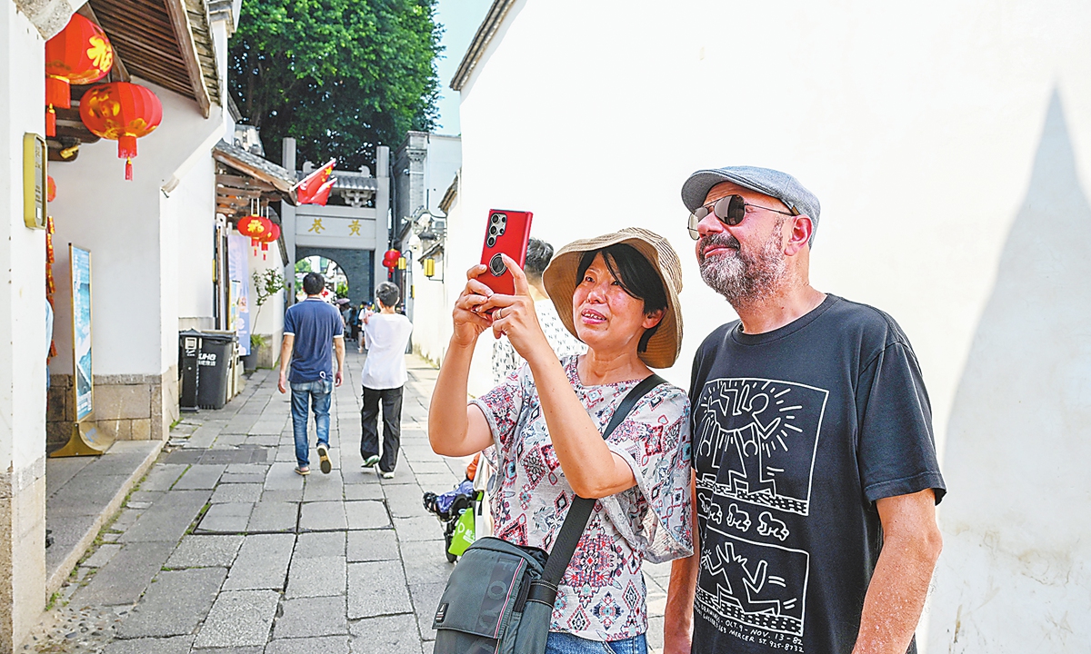 International tourists visit the Sanfang Qixiang historical and cultural block in Fuzhou, southeast China's Fujian province. Photo: Chi Yuan