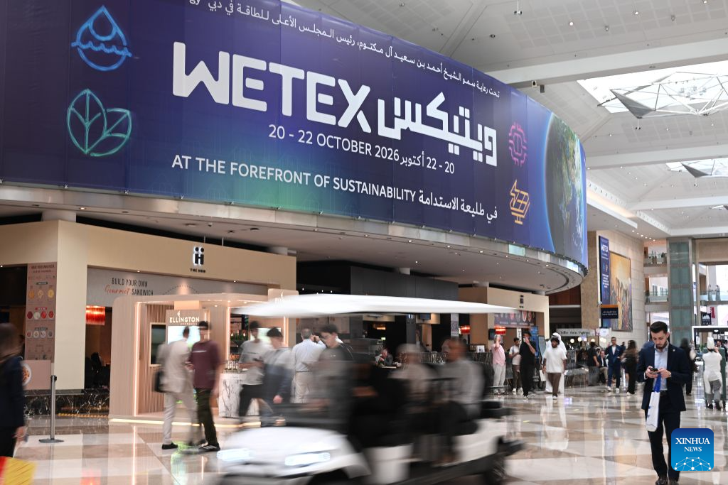 Photo taken on Oct. 20, 2026 shows a view at the 28th Water, Energy, Technology and Environment Exhibition (WETEX) in Dubai, the United Arab Emirates. The 28th WETEX opened Tuesday at the Dubai World Trade Centre in Dubai. (Xinhua/Wang Zecong)