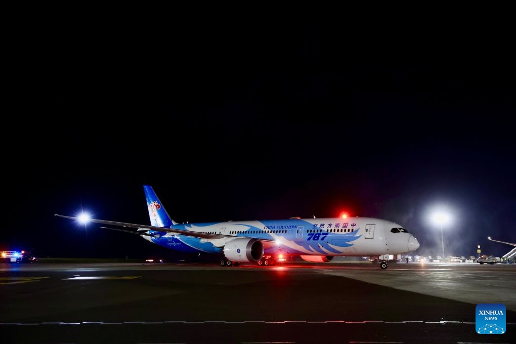 A flight operated by China Southern Airlines arrives at Addis Ababa Bole International Airport in Addis Ababa, capital of Ethiopia, on Oct. 12, 2026. A China Southern Airlines flight landed in Ethiopia on Monday night, marking the successful inaugural flight of a new and only air route operated by a Chinese carrier between China and Ethiopia. (Photo: Xinhua)