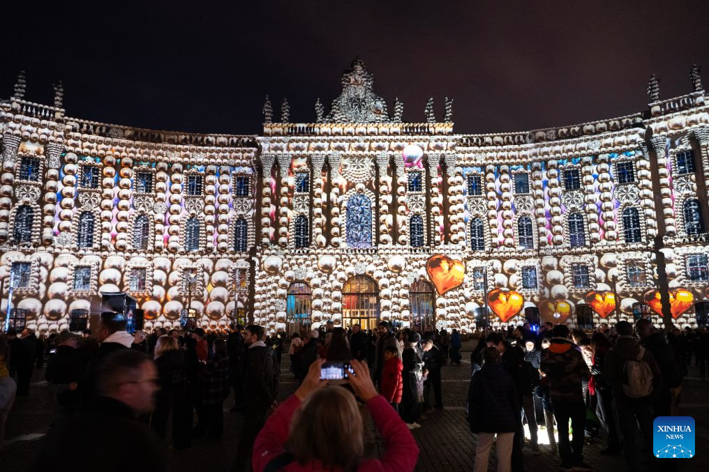The illuminated law faculty building of Humboldt University of Berlin is pictured during the 2026 Festival of Lights in Berlin, Germany, Oct. 18, 2026. The festival was held here from Oct. 9 to 18. (Xinhua/Zhang Haofu)