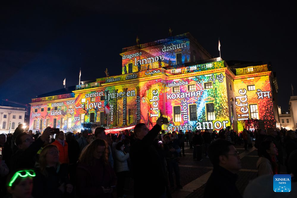 The illuminated Berlin State Opera is pictured during the 2026 Festival of Lights in Berlin, Germany, Oct. 18, 2026. The festival was held here from Oct. 9 to 18. (Xinhua/Zhang Haofu)