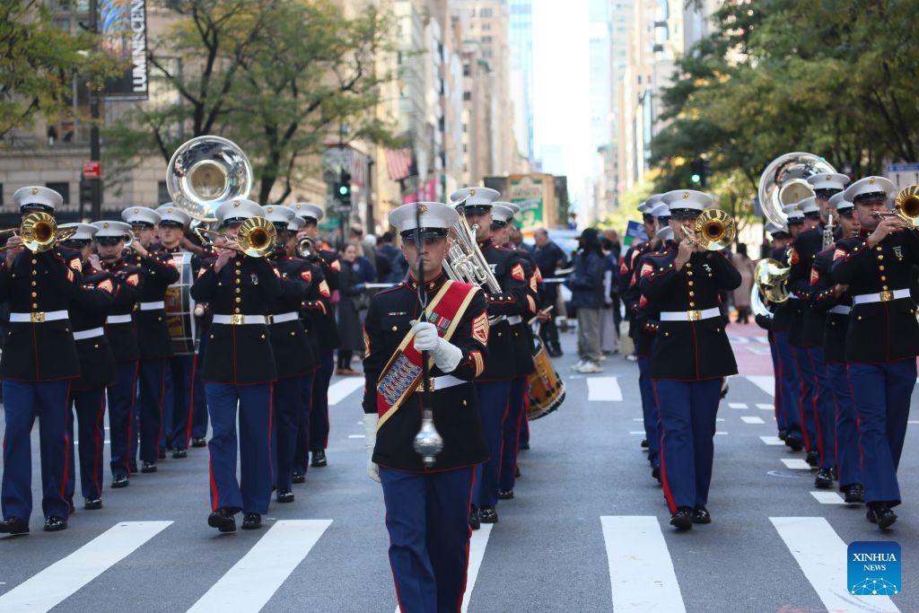 People take part in the Columbus Day parade on Manhattan's Fifth Avenue in New York, the United States, Oct. 12, 2026. The Columbus Day, which marks the landing of the Italian-born explorer Christopher Columbus, was held here on Monday. (Photo: Xinhua)