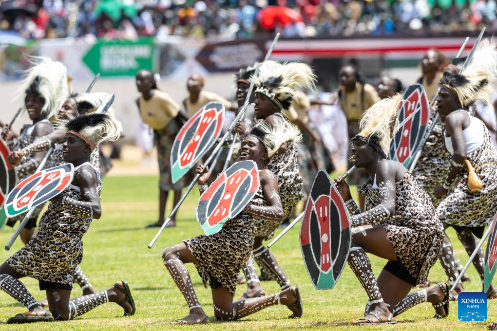 Artists perform during Mashujaa Day celebrations in Eldoret, Kenya, on Oct. 20, 2026.
Kenya celebrated Mashujaa Day, or Heroes' Day, on Tuesday. (Photo by Kelly Ayodi/Xinhua)