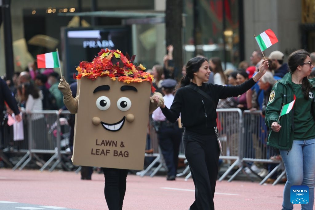 People take part in the Columbus Day parade on Manhattan's Fifth Avenue in New York, the United States, Oct. 12, 2026. The Columbus Day, which marks the landing of the Italian-born explorer Christopher Columbus, was held here on Monday. (Photo: Xinhua)