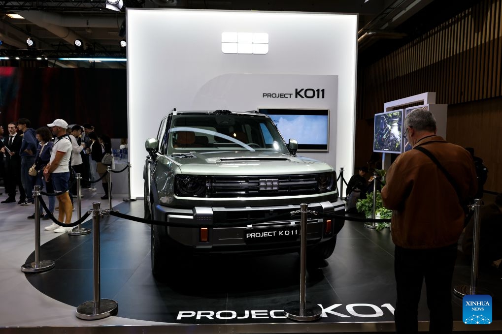 People visit the booth of Chinese automaker Geely during the 2026 Paris Motor Show in Paris, France, on Oct. 13, 2026. The 91st Paris Motor Show opened in the French capital on Monday, with a record number of Chinese automakers taking part to showcase their latest models and technologies. (Photo: Xinhua)