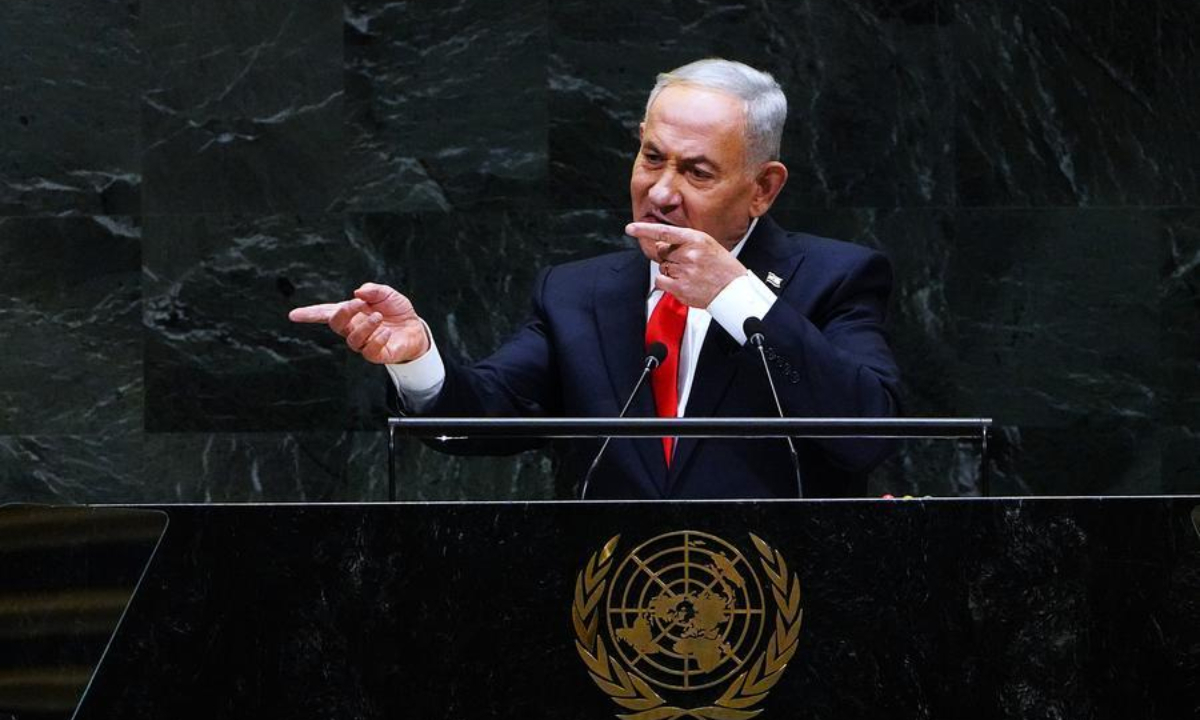 Israeli Prime Minister Benjamin Netanyahu addresses the general debate of the 81st session of the United Nations General Assembly (UNGA) at the UN headquarters in New York, Sept. 24, 2026. (Xinhua/Wu Xiaoling)