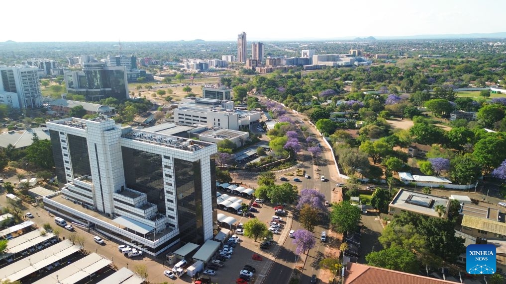 An aerial drone photo taken on Oct. 9, 2026 shows a city view of Gaborone, Botswana. Gaborone, the capital and the largest city of Botswana, serves as the country's political, economic, cultural and financial center. (Photo: Xinhua)