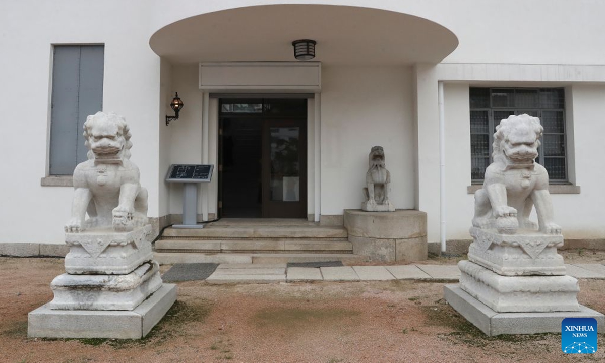 This photo taken on July 23, 2026 shows a pair of Qing Dynasty stone lion sculptures returned by South Korea to China at the Kansong Art Museum in Seoul, South Korea. Photo: Xinhua