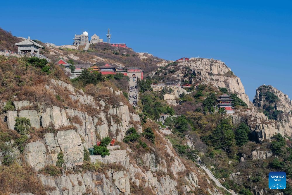 This photo taken on Oct. 7, 2026 shows the autumn scenery of Mount Tai in Tai'an City, east China's Shandong Province. Mount Tai, a UNESCO World Heritage Site, is one of China's most renowned mountains, known for its historical, cultural, aesthetic, and scientific significance. (Photo: Xinhua)