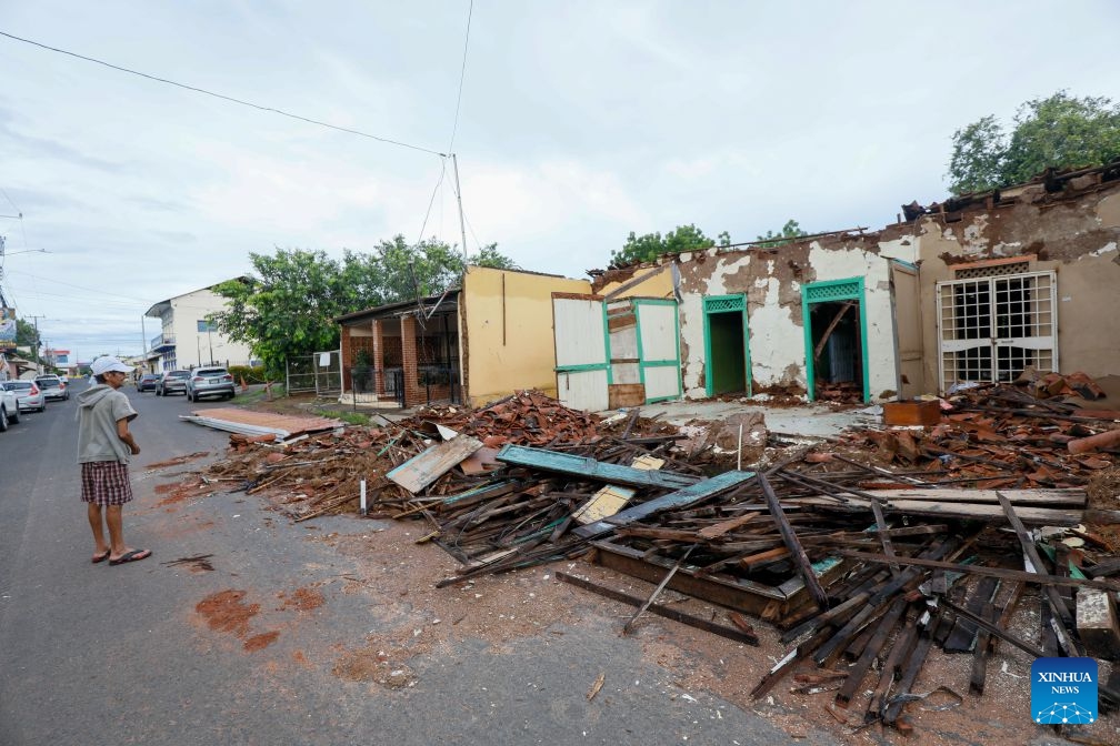 This photo taken on Oct. 13, 2026 shows debris of damaged houses after an earthquake in Colorada Abajo, Los Santos, Panama. (Photo: Xinhua)