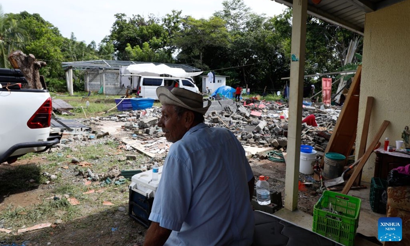 A resident looks at his damaged house after an earthquake in Macaracas, Los Santos, Panama, Oct. 13, 2026. (Photo: Xinhua)