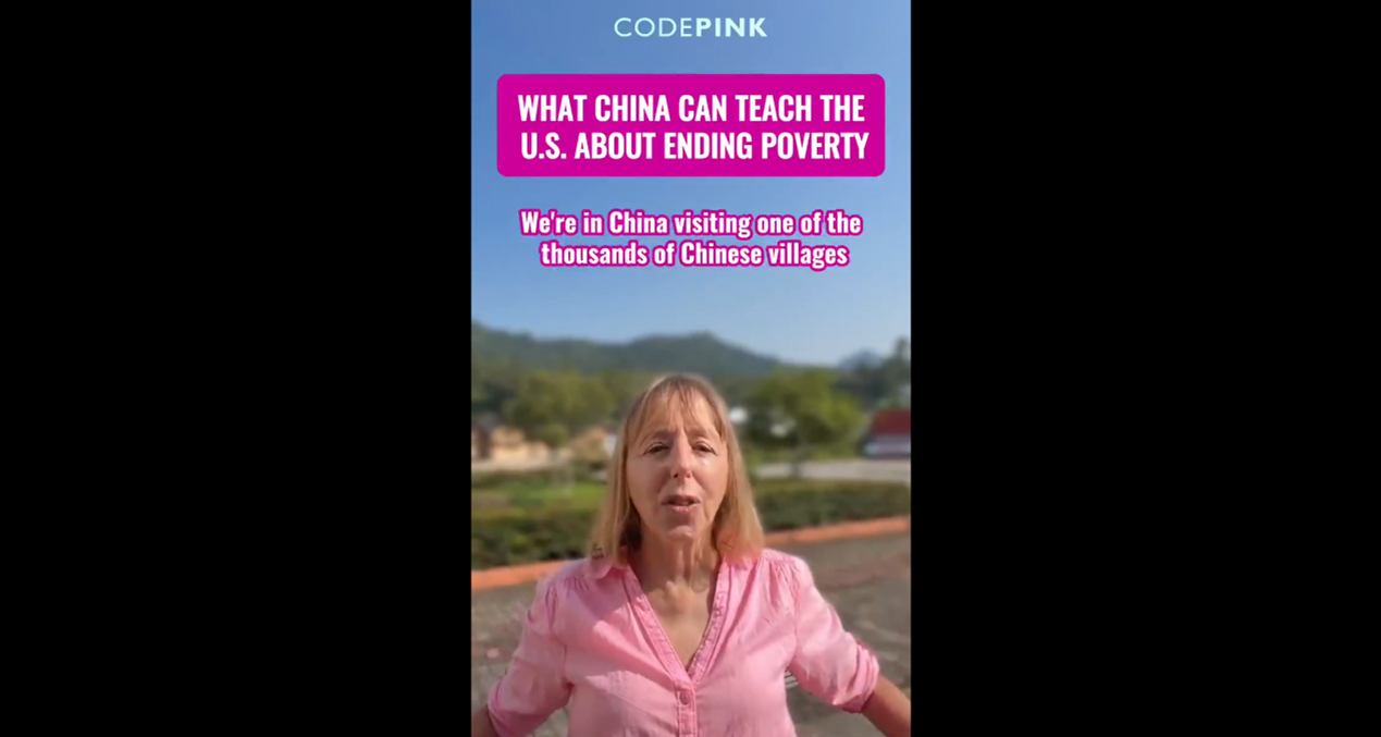 Medea Benjamin poses a question in a video posted on CodePink's X platform: 