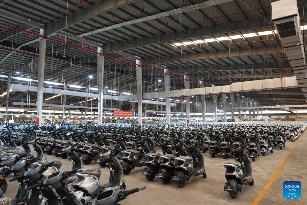 This photo shows the production base of Aima in Bac Ninh province, Vietnam, July 16, 2026. Chinese electric motorcycle brands are becoming an increasingly common sight on the streets of Vietnam's major cities, as the country accelerates its shift toward greener urban transport. More Vietnamese residents have turned to electric motorcycles, with Chinese brands emerging as popular choices thanks to their competitive prices, diverse models and growing presence in the Vietnamese market. (Photo: Xinhua)