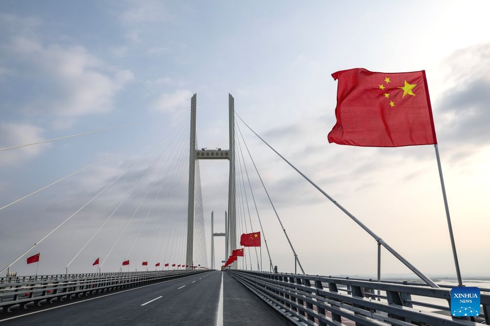 This photo taken on Oct. 15, 2026 shows a new bridge across the Yalu River, the border river of China and the Democratic People's Republic of Korea (DPRK). The opening ceremony for the new China-DPRK border bridge over Yalu River was held on Thursday. (Photo: Xinhua)