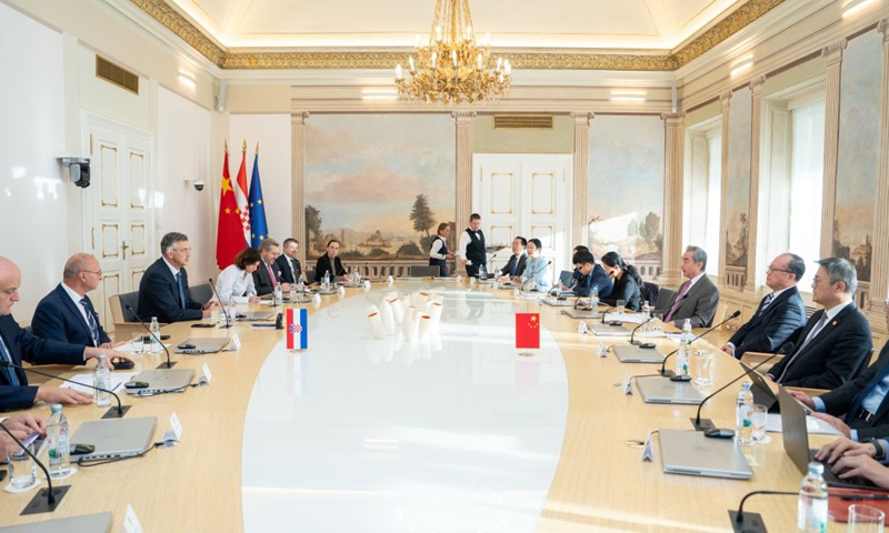 Croatian Prime Minister Andrej Plenkovic meets with visiting Chinese Foreign Minister Wang Yi, also a member of the Political Bureau of the Communist Party of China Central Committee, in Zagreb, Croatia, Oct. 17, 2026. (Xinhua/Peng Ziyang)

