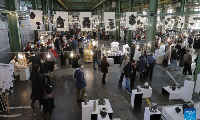 Photo shows a general view of a ceramics exhibition in St. Petersburg, Russia, Oct. 17, 2026. The Russian city of St. Petersburg hosted a two-day ceramics exhibition. More than 150 artists from over 20 cities across Russia showcase their creative ceramic works. (Photo by Irina Motina/Xinhua)