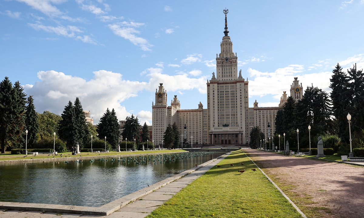 A view of the main building of Lomonosov Moscow State University. Photo: VCG