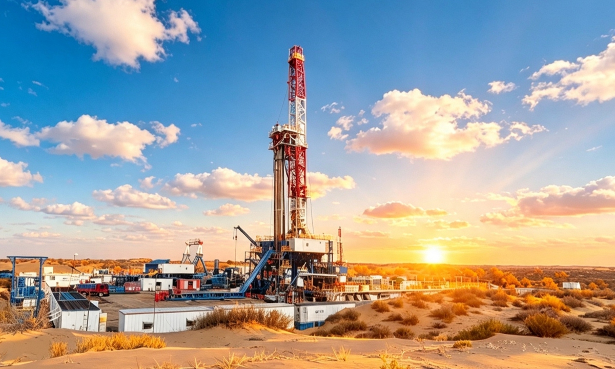 China's first mountain-type automated 5,000 meters modular drilling rig is installed at Well Su10-70-47 in Ordos, North China's Inner Mongolia Autonomous Region on October 19, 2026. Photo: VCG
