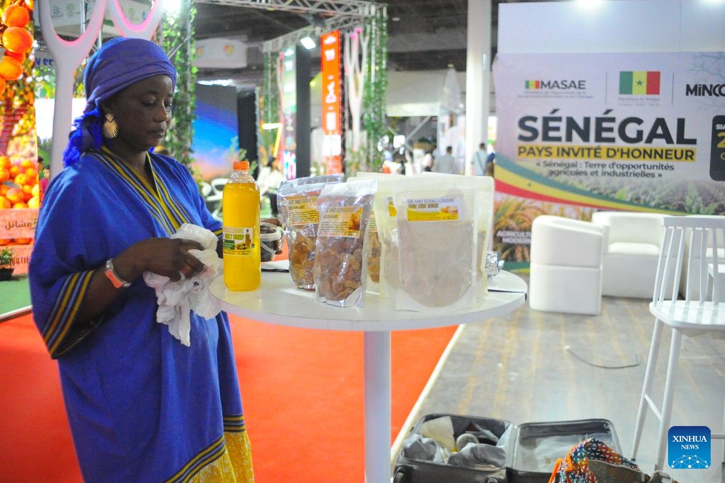 This photo taken on Oct. 28, 2026 shows an exhibition booth at the 16th International Agricultural Investment and Technology Fair (SIAT 2026) in Tunis, Tunisia. The fair is held here from Oct. 28 to 31. (Photo: Xinhua)