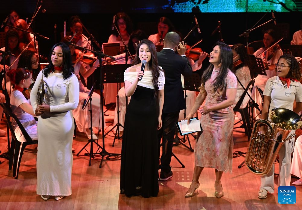 Performers are seen during a symphony concert at the Claro Mais theatre in Rio de Janeiro, Brazil, Oct. 19, 2026. Hosted by Brazil's Ministry of Culture, the symphony concert was held in Rio de Janeiro on Monday to mark the 2026 China-Brazil Cultural Year. (Photo: Xinhua)