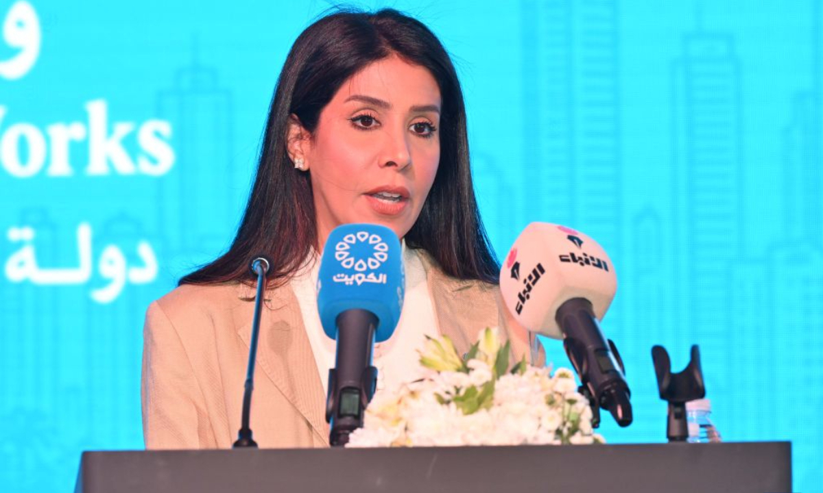 Kuwaiti Minister of Public Works Noura Al-Mashaan speaks during a groundbreaking ceremony for a wastewater treatment plant in Jahra Governorate, Kuwait, Oct. 26, 2026. A groundbreaking ceremony was held in Kuwait on Monday for a wastewater treatment plant undertaken by China State Construction Engineering Corporation Ltd., marking another step forward in infrastructure and environmental cooperation between China and Kuwait. (Photo by Asad/Xinhua)