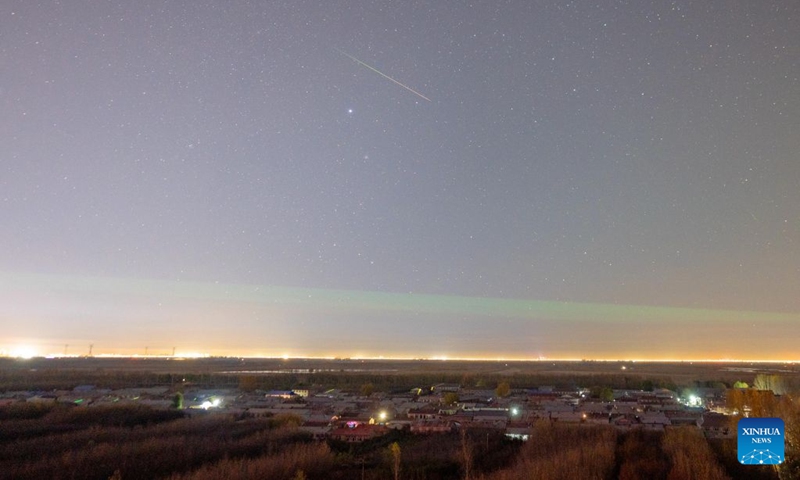 This photo taken on Oct. 22, 2026 shows the Orionid meteor shower in the sky over Zhaodong City, northeast China's Heilongjiang Province. The Orionid meteor shower, caused by remnants from Halley's comet, peaked on Wednesday and Thursday. Photo: Xinhua