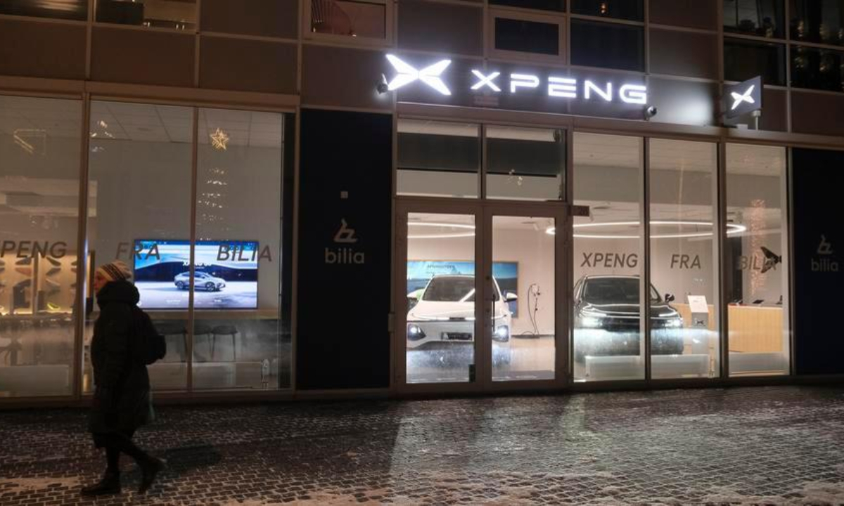 This photo taken on Jan. 2, 2025 shows a showroom of Chinese electric vehicle maker XPeng in Oslo, capital of Norway. (Xinhua/Zhang Yuliang)