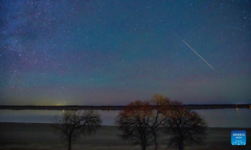 This photo taken on Oct. 22, 2026 shows the Orionid meteor shower in the sky over Jiayin County, northeast China's Heilongjiang Province. The Orionid meteor shower, caused by remnants from Halley's comet, peaked on Wednesday and Thursday. Photo: Xinhua