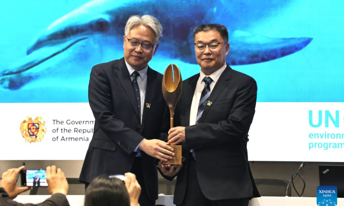 China's Blue Bay Restoration Initiative is named a World Restoration Flagship by the United Nations during the 17th meeting of the Conference of the Parties to the Convention on Biological Diversity (COP17) in Yerevan, Armenia, Oct. 29, 2026. (Xinhua/Chen Junfeng)