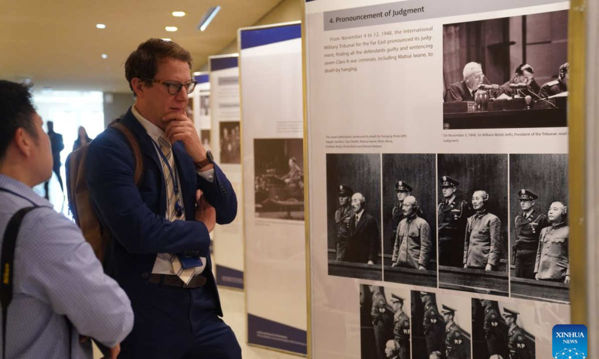 People view exhibits at an exhibition marking the 80th anniversary of the opening of the Tokyo Trial at the UN Headquarters in New York, Oct. 26, 2026. An exhibition marking the 80th anniversary of the opening of the Tokyo Trial opened at UN Headquarters in New York on Monday.

Titled Justice and Peace for All Humanity, the exhibition features historical photographs, archival documents and publications on the investigation and prosecution of Japanese war crimes during World War II. (Xinhua/Zhang Fengguo)