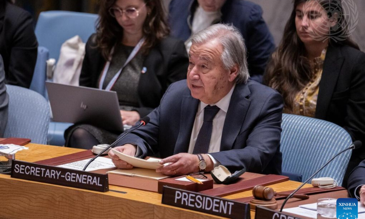 UN Secretary-General Antonio Guterres speaks at a Security Council open debate at the UN headquarters in New York, Oct. 27, 2026. Guterres on Tuesday called for efforts to carry forward the women, peace and security agenda. (Manuel Elias/UN Photo/Handout via Xinhua)