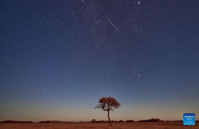This photo taken on Oct. 22, 2026 shows the Orionid meteor shower in the sky over Qiqihar City, northeast China's Heilongjiang Province. The Orionid meteor shower, caused by remnants from Halley's comet, peaked on Wednesday and Thursday. Photo: Xinhua