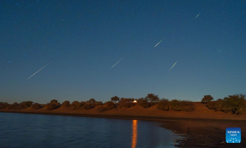 This stack composite photo taken on Oct. 22, 2026 shows the Orionid meteor shower in the sky over Daqing City, northeast China's Heilongjiang Province. The Orionid meteor shower, caused by remnants from Halley's comet, peaked on Wednesday and Thursday. Photo: Xinhua