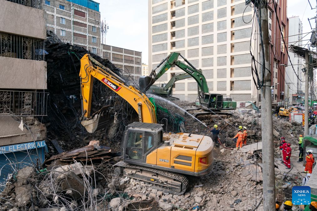 Machineries provided by Chinese companies are seen at the site of a building collapse in Eastleigh, Nairobi, Kenya, on Oct. 27, 2026. (Xinhua/Xie Jianfei)