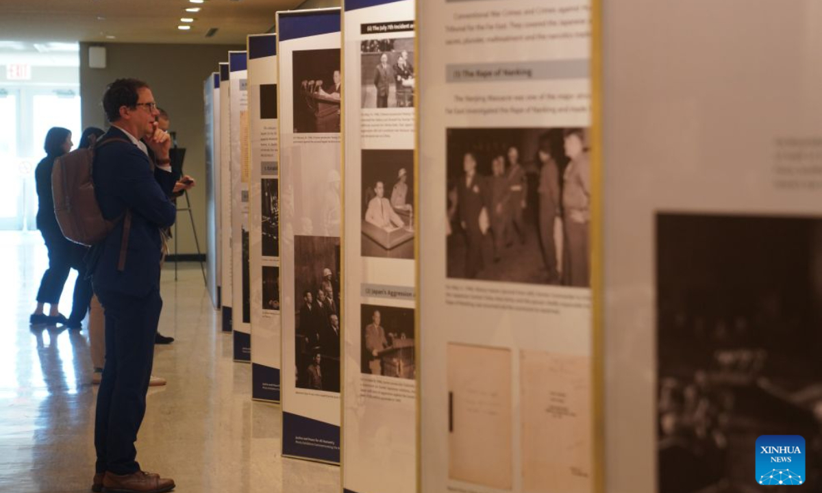 People view exhibits at an exhibition marking the 80th anniversary of the opening of the Tokyo Trial at the UN Headquarters in New York, Oct. 26, 2026. An exhibition marking the 80th anniversary of the opening of the Tokyo Trial opened at UN Headquarters in New York on Monday.

Titled Justice and Peace for All Humanity, the exhibition features historical photographs, archival documents and publications on the investigation and prosecution of Japanese war crimes during World War II. (Xinhua/Zhang Fengguo)