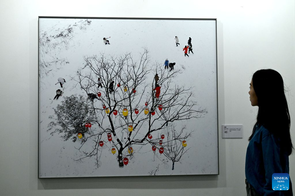 A visitor views a photo work at an exhibition during the 16th China Photography Festival in Sanmenxia City, central China's Henan Province, Oct. 29, 2026. The 16th China Photography Festival kicked off here on Thursday, featuring exhibitions covering a variety of themes, including documentary and art. (Xinhua/Zhu Xiang)